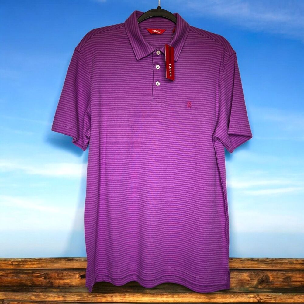 IZOD Heritage Golf Polo Men's Medium Striped Cotton Comfort Casual Work Shirt